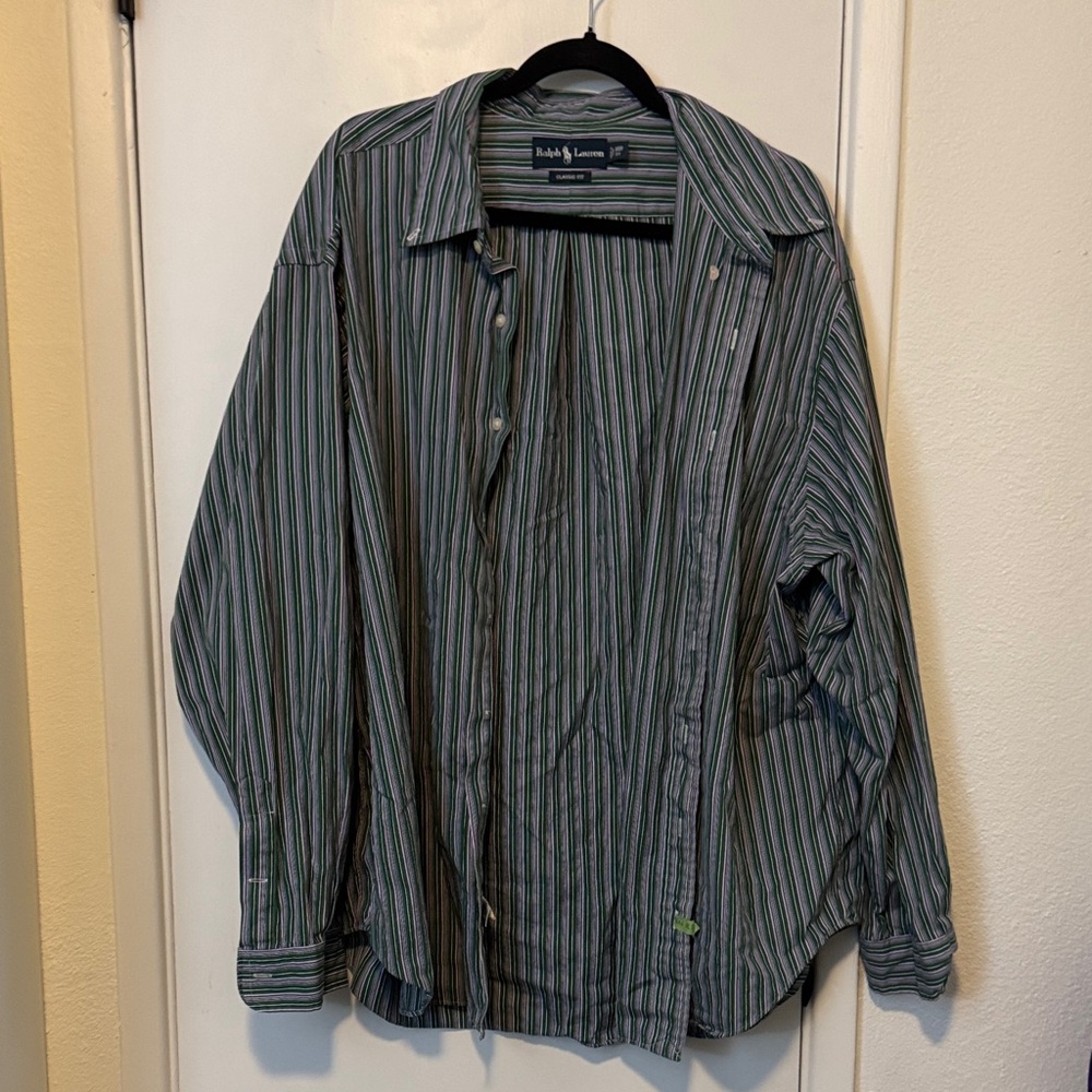 Ralph Lauren Green & Purple Vertical Striped Button-Down Shirt